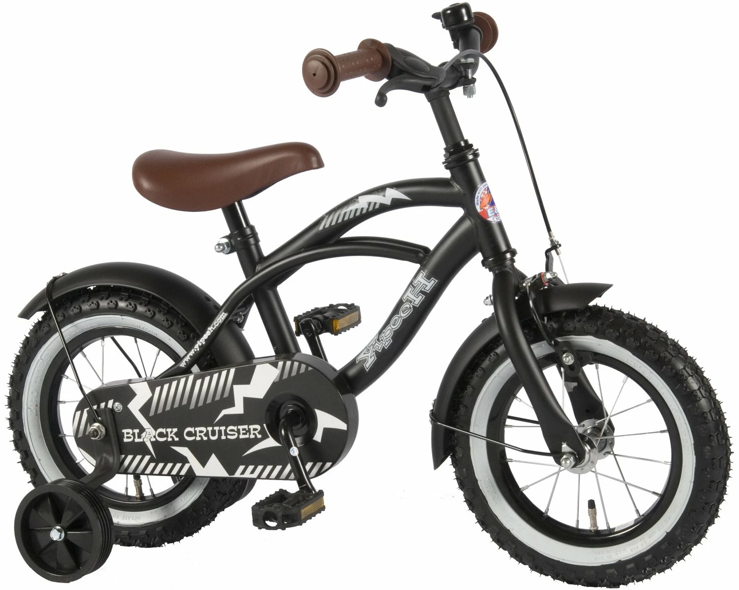 Volare Black Cruiser 12" Drengecykel Med Støttehjul